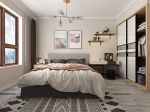 家装二居室70平米混搭风格卧室床吊灯设计效果图