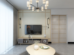 70平米日式二居客厅电视背景墙装修设计效果图