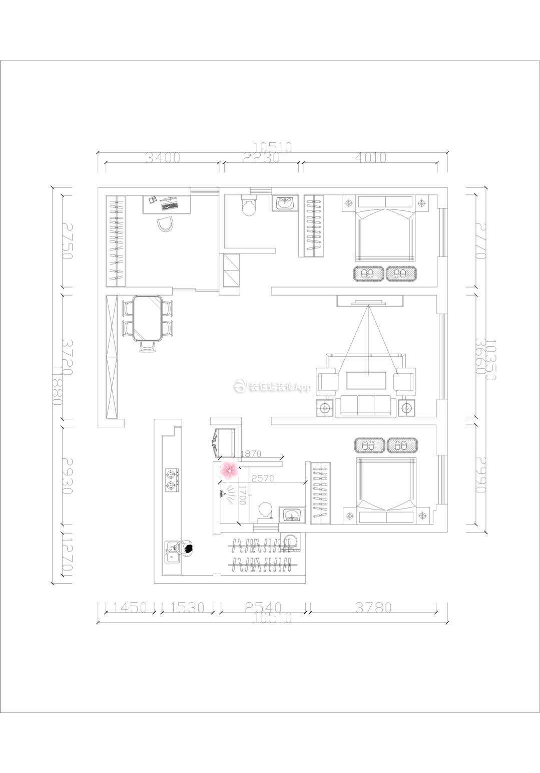 124平米房屋家装室内餐厅厨房客厅平面布置设计效果图