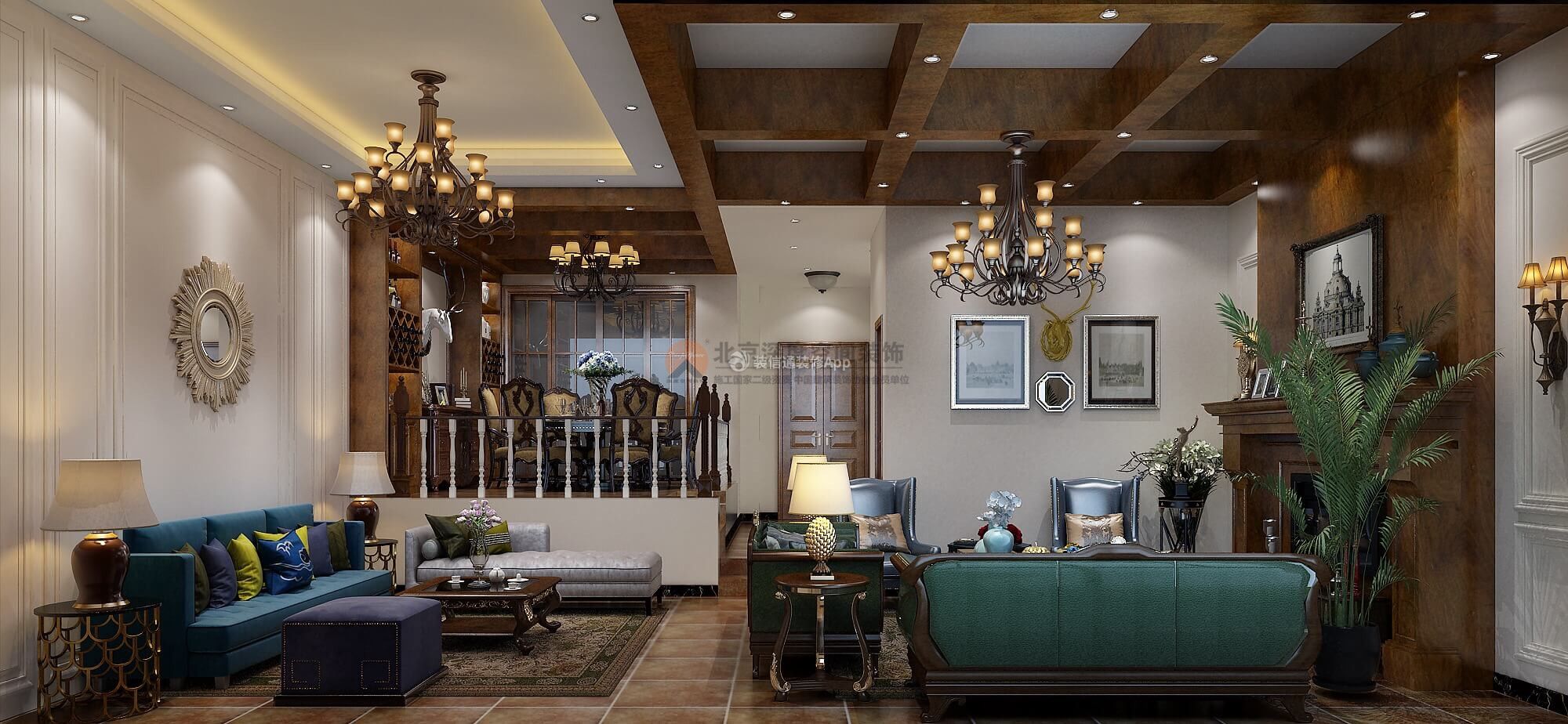 97平米最新二居美式客廳吊燈裝修設計效果圖