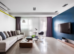100平方米房子客厅蓝色电视墙设计图欣赏