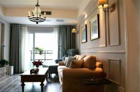 先河国际社区三居现代风格室内客厅吊灯窗帘装潢效果图