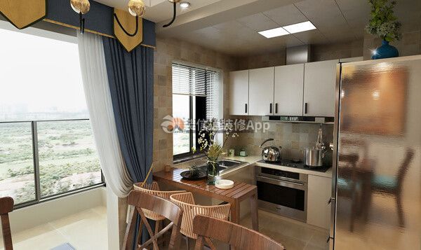 93平米三居室美式厨房餐厅装修设计效果图