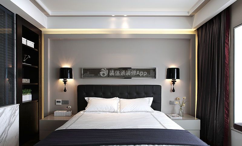 2023现代130平米三居卧室背景墙装修设计效果图
