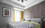 小户型北欧风格卧室黄色窗帘装修图