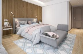  2020实木背景墙装修效果图  卧室床尾凳效果图