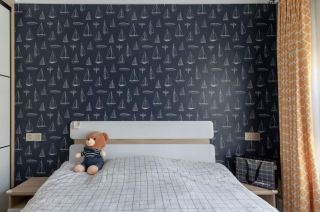 混搭樣板房臥室床頭壁紙裝潢設計圖欣賞