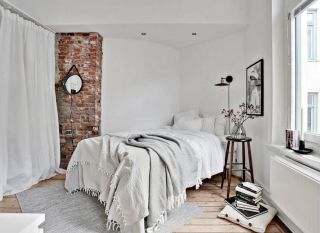 小户型北欧风格卧室红砖墙装修图片