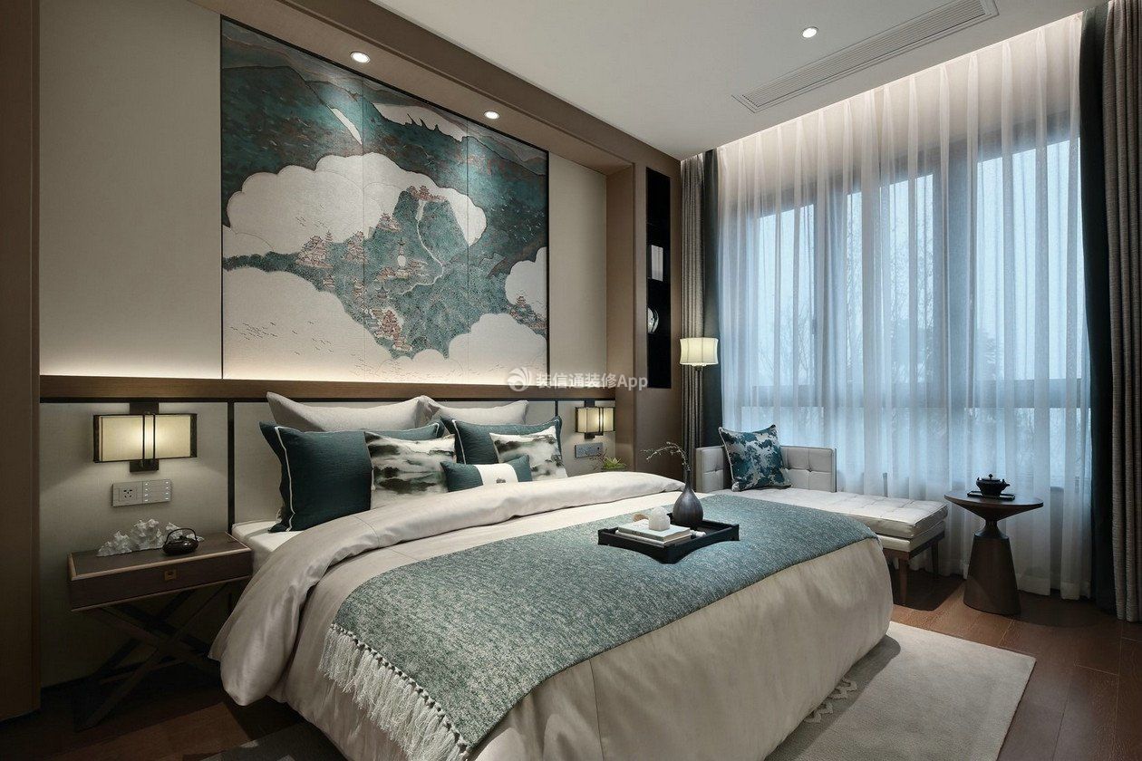 新中式风格家庭卧室床头灯具装修案例图