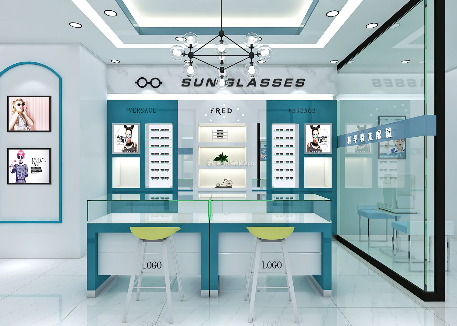 2023韩式90平米眼镜店前台装修设计效果图欣赏