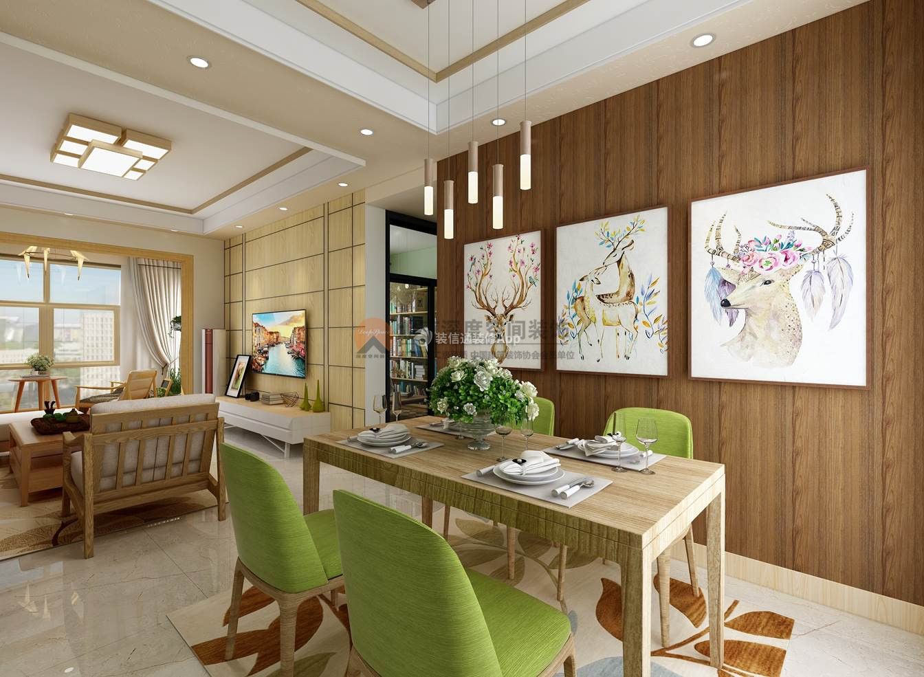 现代简约风格新房餐厅木背景墙装饰效果图