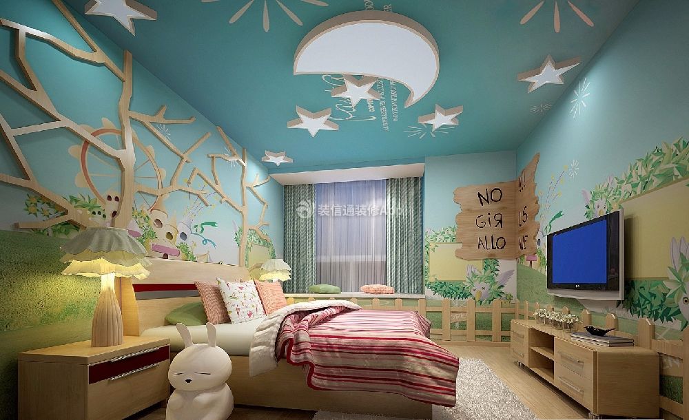华源上海城现代风格儿童房彩绘背景墙效果图