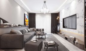 87平现代风格两居客厅布艺沙发装修效果图