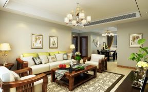 紫薇永和坊132平米中式三居客厅沙发背景墙装修设计效果图