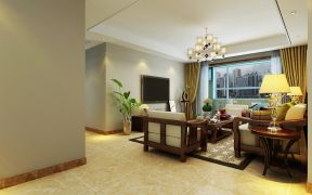 紫薇永和坊132平米中式三居客厅电视背景墙装修设计效果图