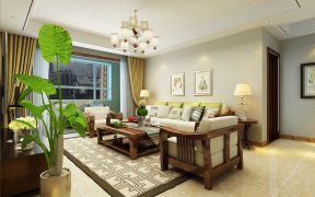 紫薇永和坊134平米中式三居客厅沙发背景墙装修设计效果图