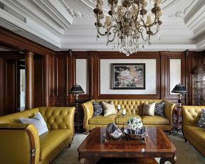 美式复古风格客厅方形茶几装修设计图一览