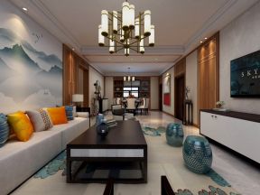 德杰国际160平米中式四居客厅茶几装修设计效果图