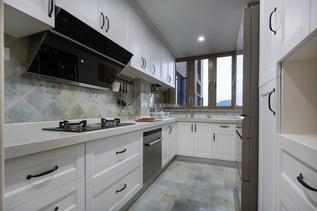美式风格新房长方形厨房装修设计图一览_装信通网效果