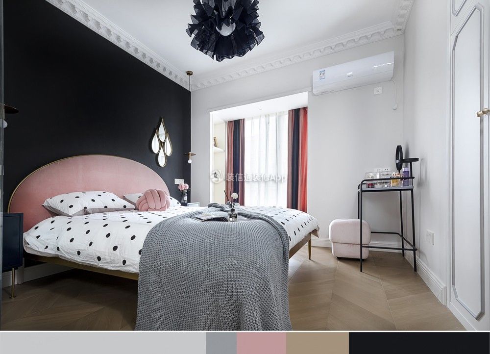 法式风格卧室床头背景墙黑色装饰图