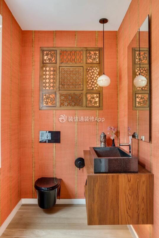 小型卫生间橙色背景墙装饰设计图赏析
