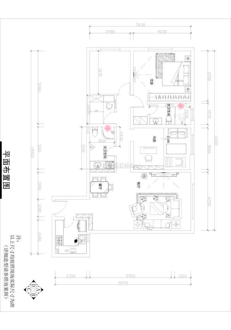 園城小區115平米三居古典裝修平面圖