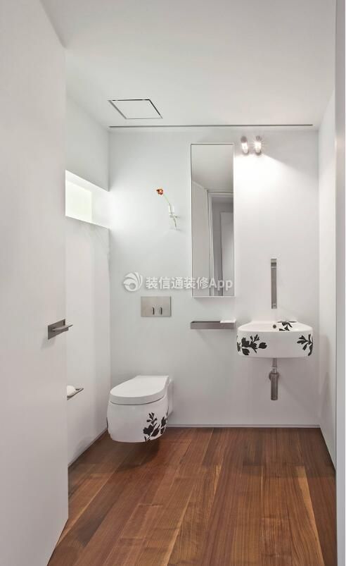 极简风格小型卫生间室内木地板设计图片 