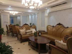 景瑞翡翠湾欧式风格别墅客厅皮质沙发装修图