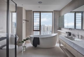 现代风格大户型家庭浴室白色浴缸装修图片