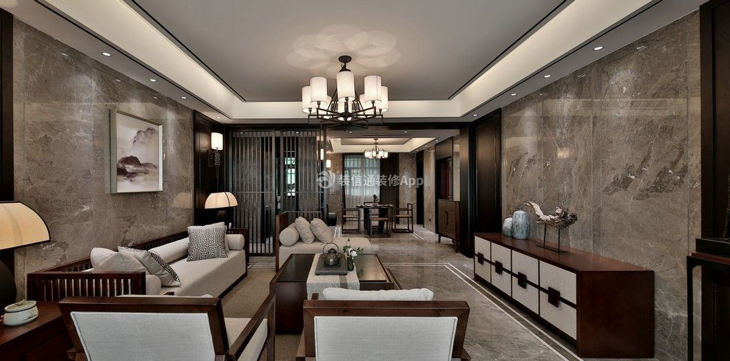 中式客厅装潢设计效果图 新中式客厅 现代中式客厅吊灯