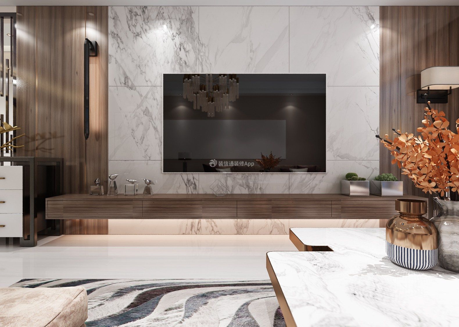 金色柏林90平米现代二居客厅电视背景墙装修设计效果图