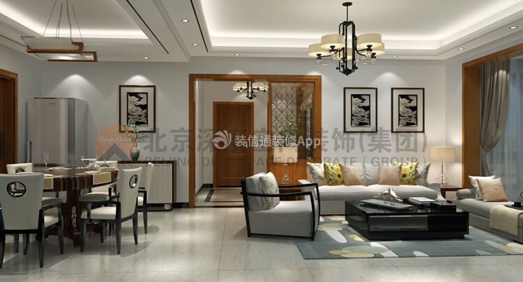 时代茗城新中式风格客厅沙发背景墙装饰图