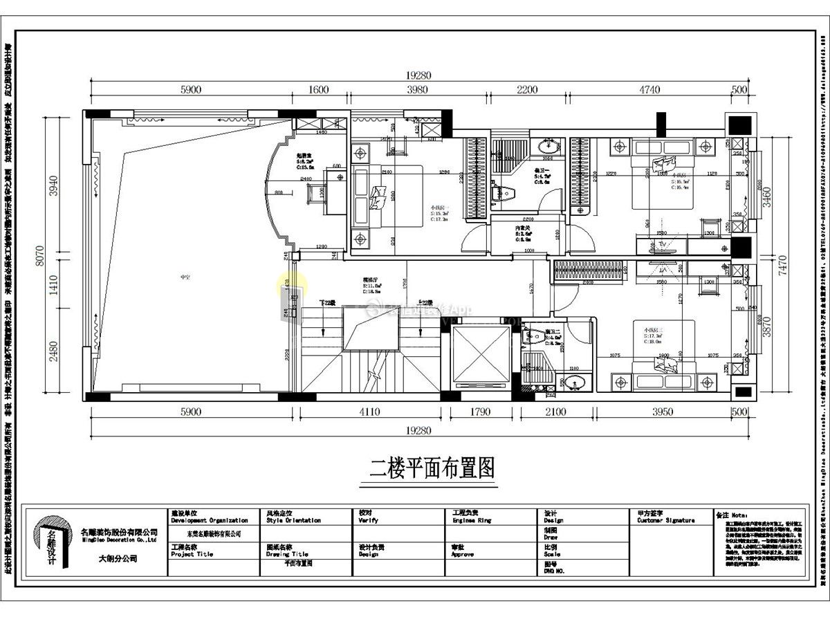 松山湖觀園歐式風(fēng)格別墅二樓裝修平面效果圖