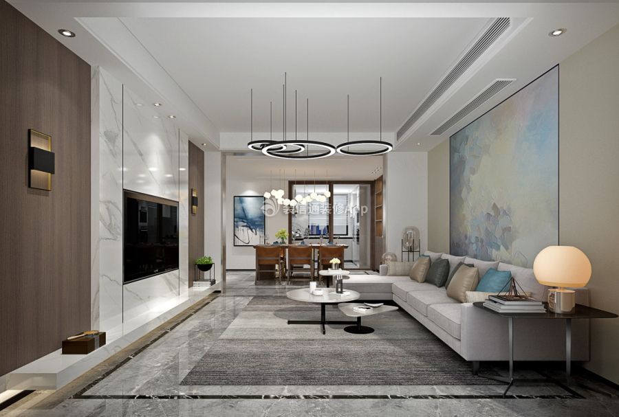 阿卡迪亚280平现代别墅客厅嵌入式电视墙设计图