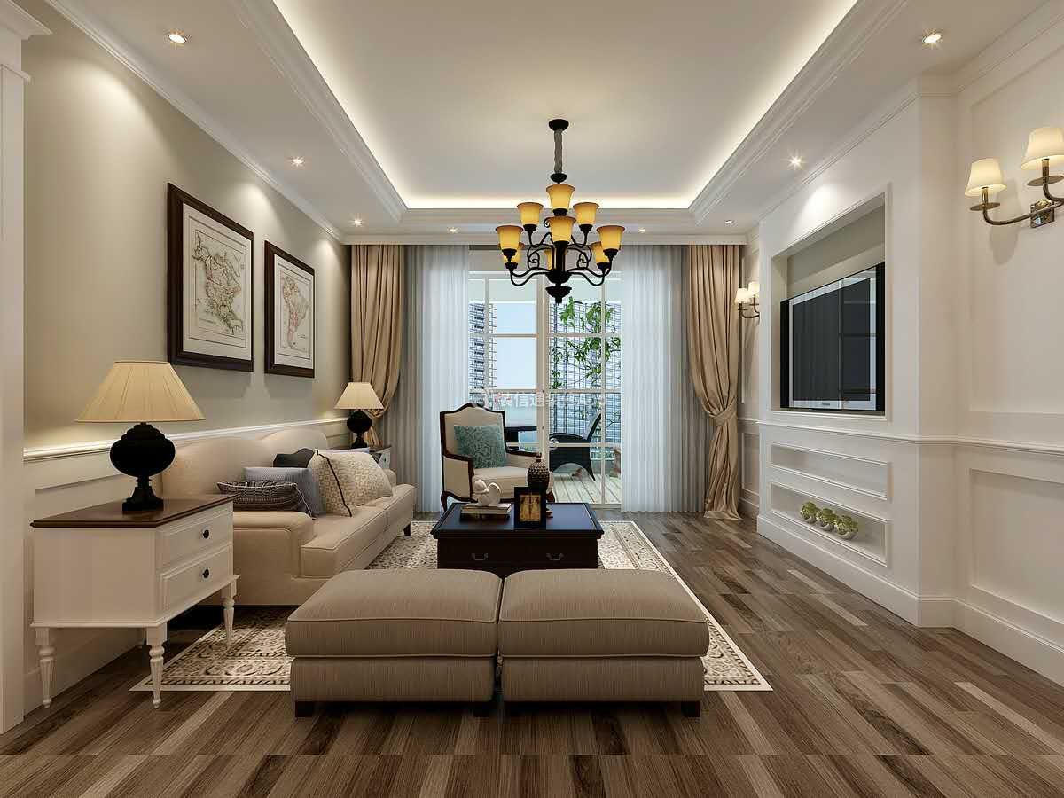 华远海蓝城125平米三居美式客厅装修设计效果图欣赏