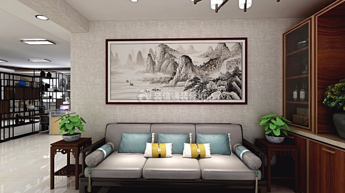中式风格办公区沙发背景墙装修装潢图片