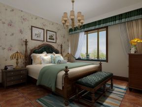 龙城湾128平简美风格卧室床头壁纸装潢设计图