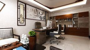 中式风格办公室整体书柜装修设计图片赏析