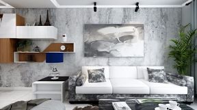 唐望府现代风格三居室客厅白色沙发装修设计图