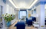 100平花果园地中海风格客厅蓝色布艺沙发图片