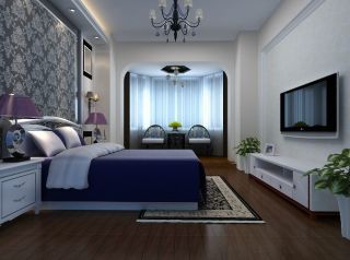 富卓花园现代风格跃层卧室背景墙精装设计效果图