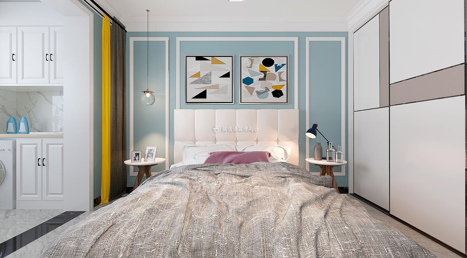 圣井社区90平米现代二居卧室吊灯装修设计效果图