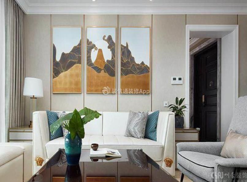 中式客厅沙发背景装修效果图 新中式客厅沙发背景墙装饰画 