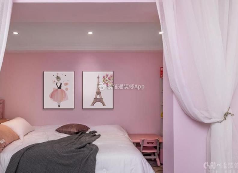 凯德世纪名邸东庭四居114平混搭风格粉色卧室背景墙设计