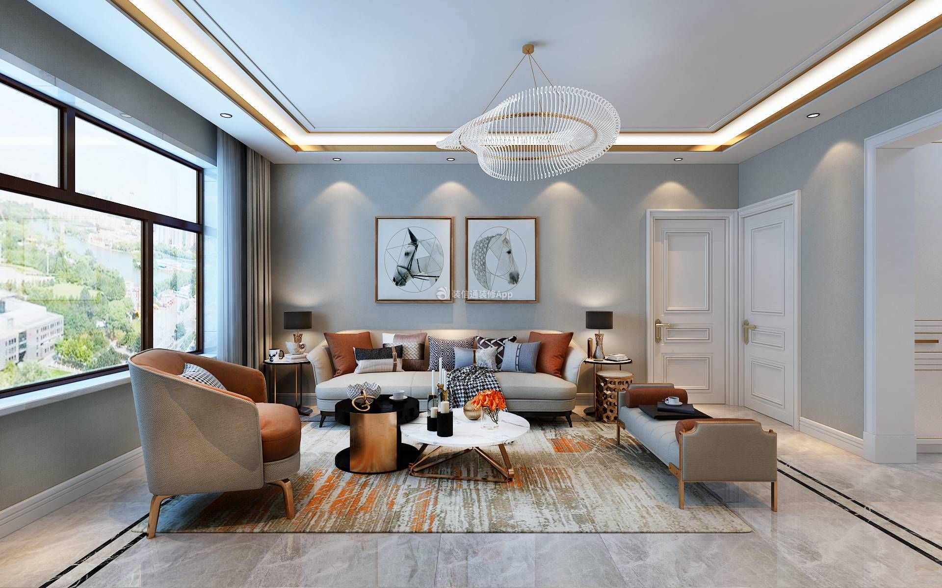 地中海钻石湾现代风格客厅地毯装潢设计图一览