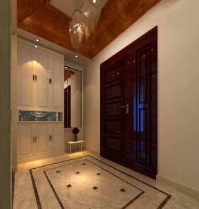 蓝湾现代中式风格房屋白色玄关柜装修设计图片