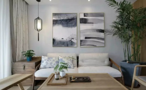 御景城91平中式风格小客厅沙发背景墙装饰画图片