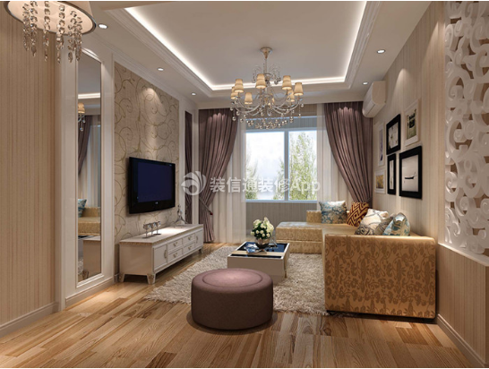 110平方鑫源国际欧式风格客厅白色电视柜设计图