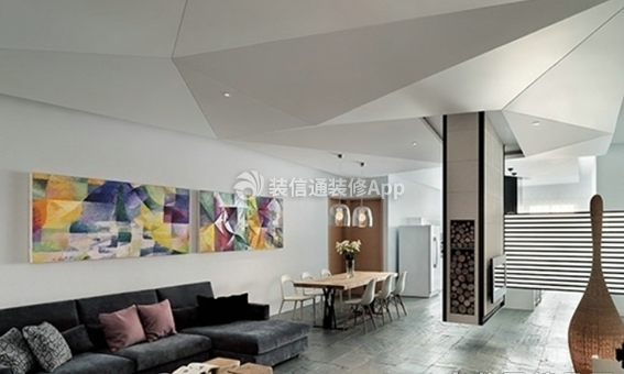 艺海新城96平米现代小户型沙发背景墙装修设计效果图欣赏