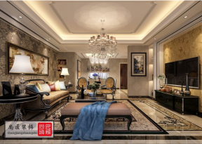 九龙公馆150平米欧式沙发背景墙装修设计效果图欣赏